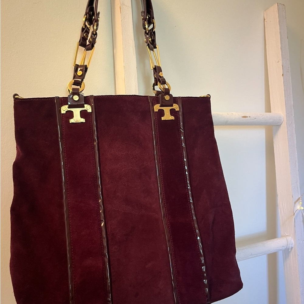 TORY BURCH Suede Burgundy Tote Bag